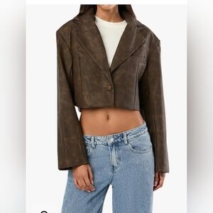 NWT Revolve WeWoreWhat Women's Patina Cropped Blazer Size M Faux Leather $188